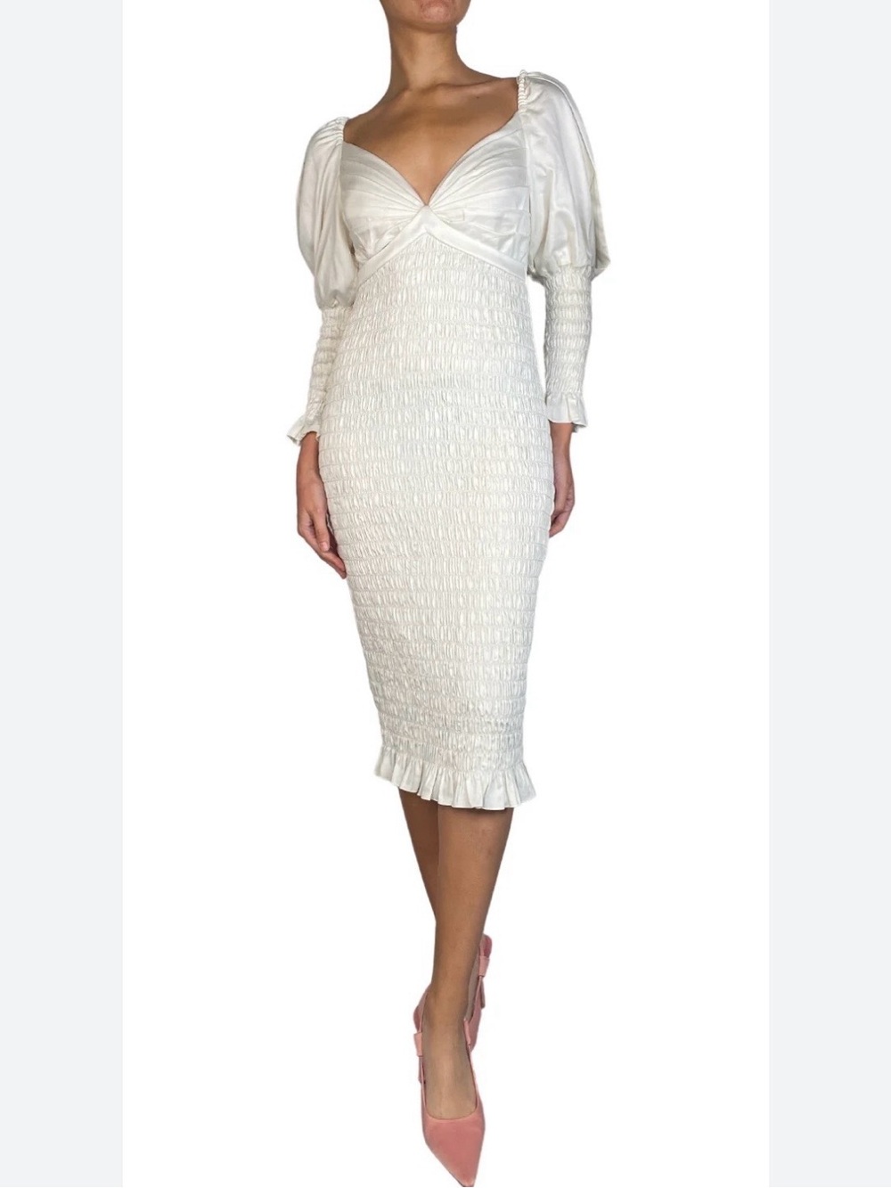 Alejandra Alonso Rojas New Long Sleeve Ruched Bodycon Cotton Dress Size 4 - Picture 4 of 16